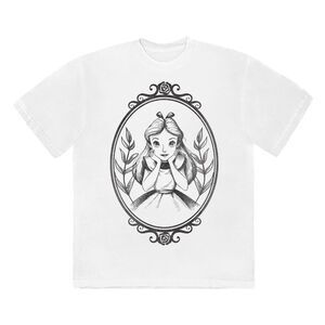 Alice In Wonderland Unisex Adult Alice Bordered T-Shirt / White